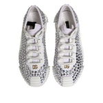 Dolce & Gabbana White NS1 Canvas Leather Embellished Sneakers Shoes with rhinestone details and rubber sole