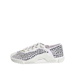Dolce & Gabbana White NS1 Canvas Leather Embellished Sneakers Shoes with rhinestones, side view, white background.