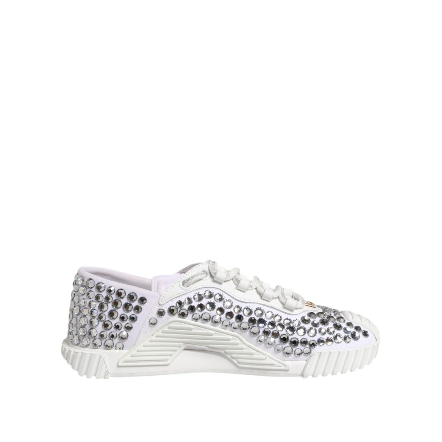 Dolce & Gabbana White NS1 Canvas Leather Embellished Sneakers Shoes with rhinestones