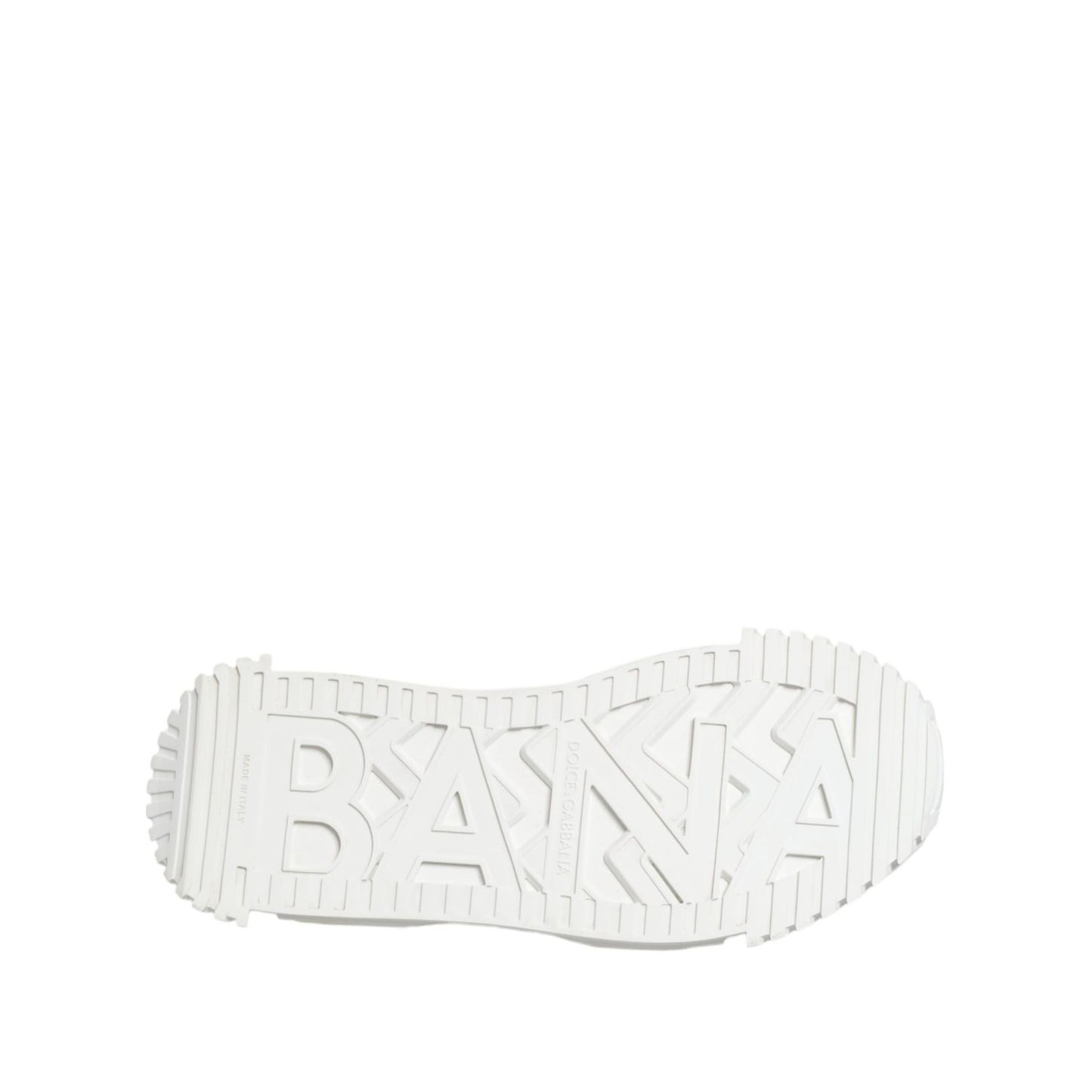 Sole design of Dolce & Gabbana White NS1 Canvas Leather Embellished Sneakers Shoes showcasing brand logo detail.