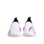 Dolce & Gabbana White Pink Low Top Sorrento Sneakers Shoes with stretch-knit upper and rubber sole, rear view, logo details visible.