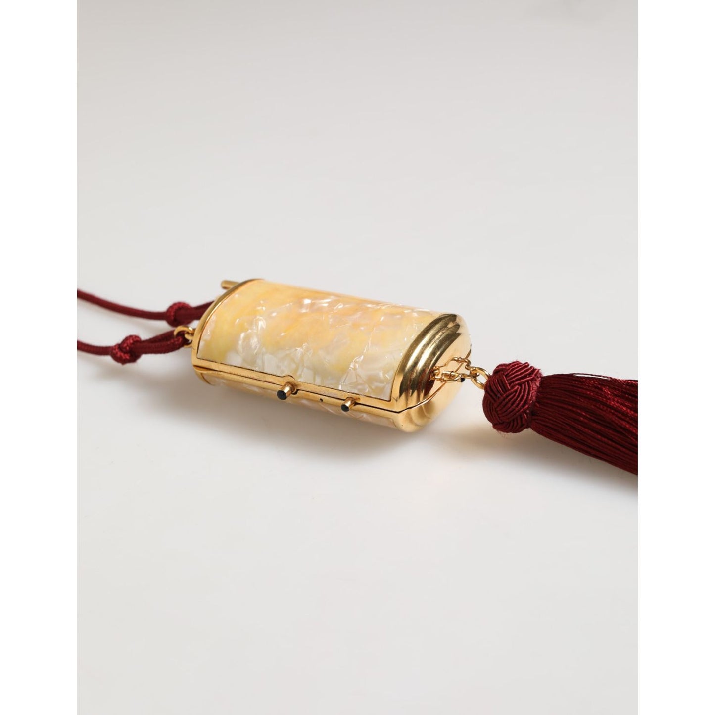 Dolce & Gabbana White Resin Gold Metal Crossbody Mini Purse Tassel Bag