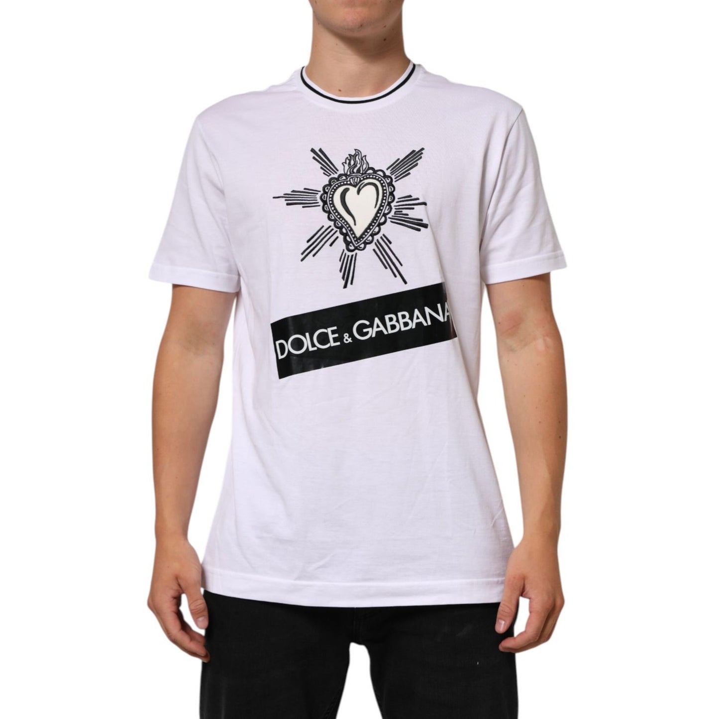 Dolce & Gabbana White Sacred Heart Short Sleeve Men T-shirt