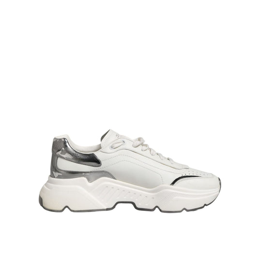 Dolce & Gabbana White Silver DAYMASTER Leather Men Sneakers Shoes, low-top design, crafted in Italy with calf leather and rubber sole.