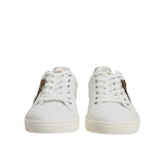 Dolce & Gabbana White Silver Sacred Heart Men Sneakers Shoes featuring white leather and silver accents, front view.