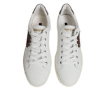Dolce & Gabbana White Silver Sacred Heart Men Sneakers Shoes, luxury white leather with silver accents and embroidered motif.