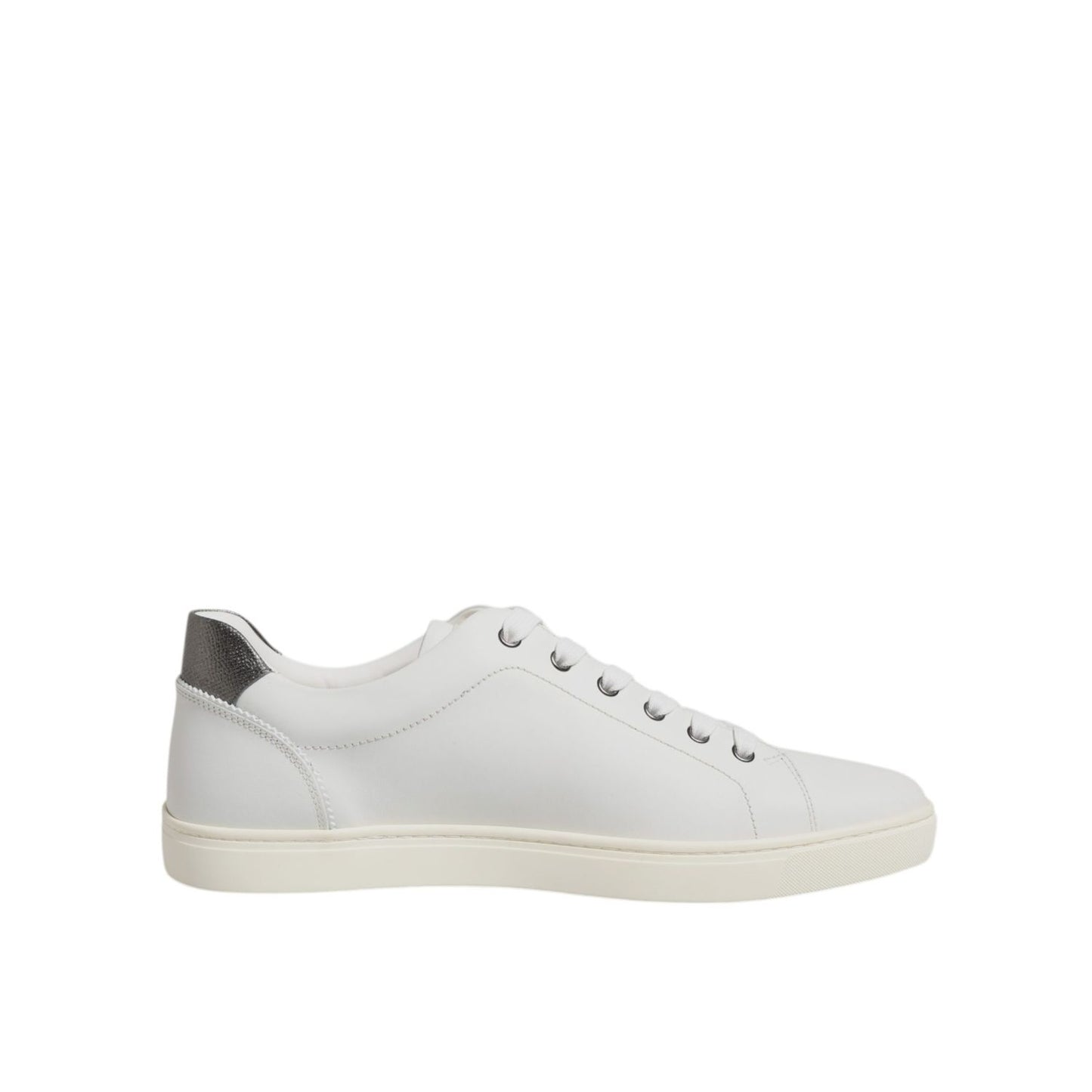 Dolce & Gabbana White Silver Sacred Heart Men Sneakers Shoes with leather upper and silver accents