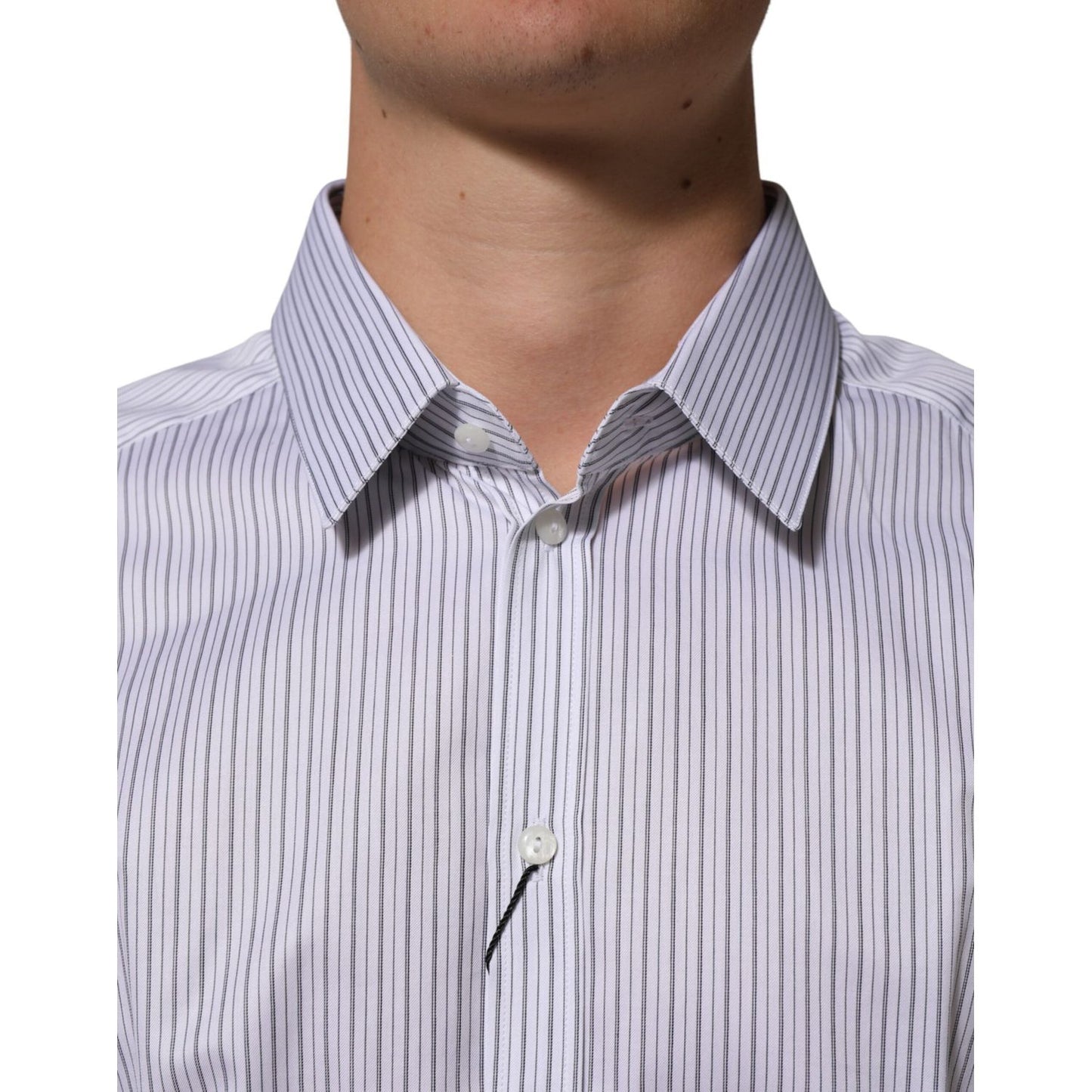 Dolce & Gabbana White Stripes Long Sleeves GOLD Dress Shirt