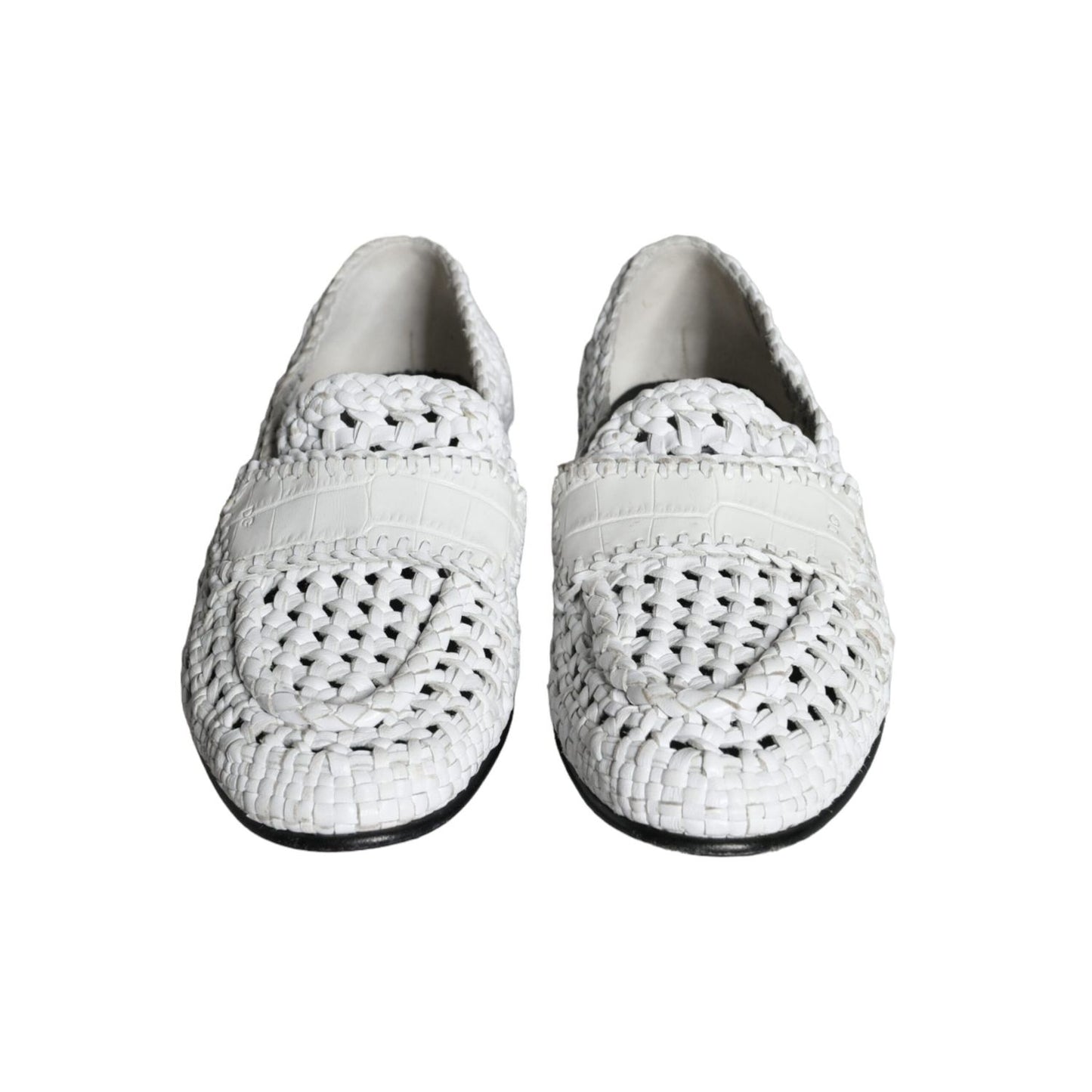 Dolce & Gabbana White Woven Leather Slip On Loafers Men Shoes, preowned with tags, goat and calf leather, made in Italy.