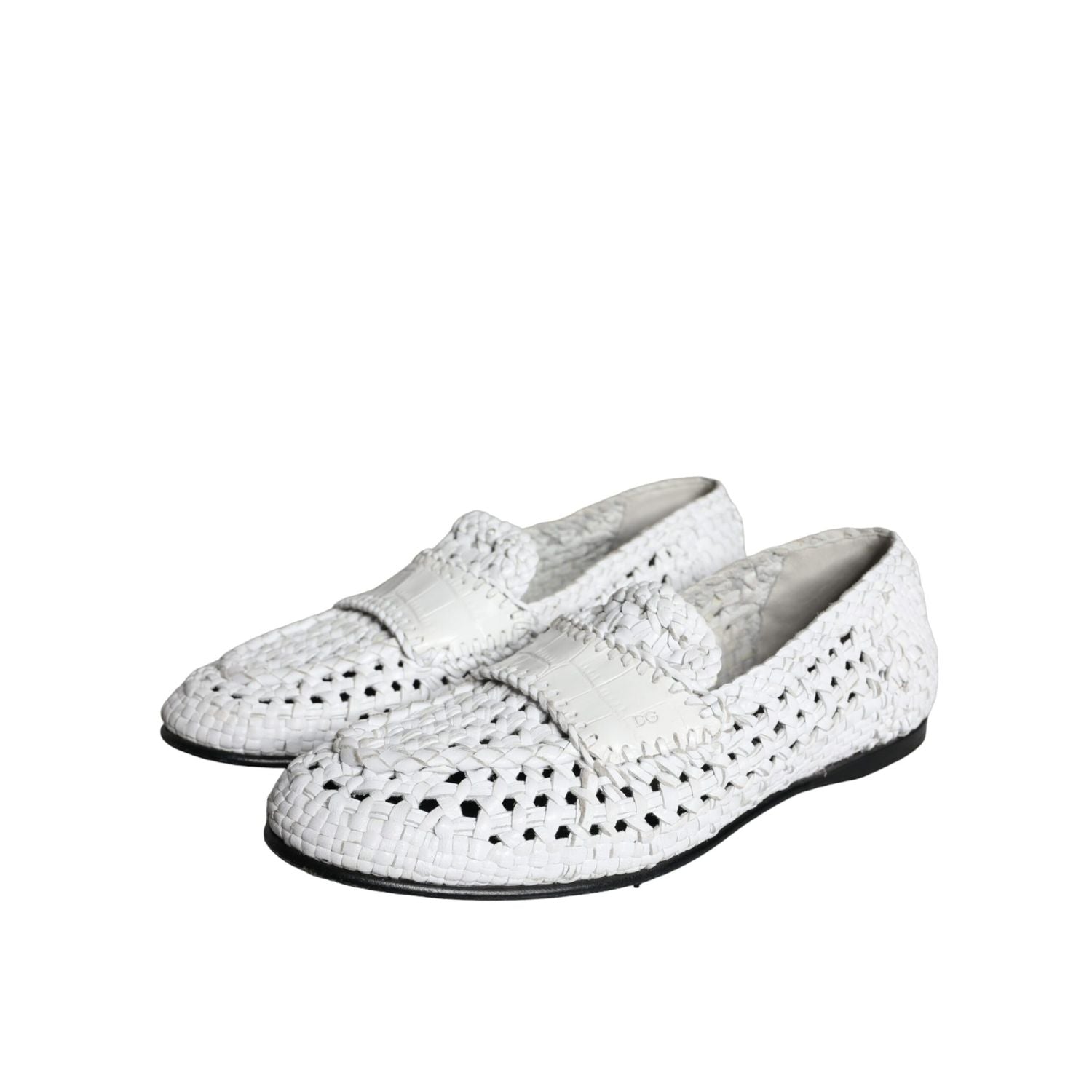 Dolce & Gabbana White Woven Leather Slip On Loafers Men Shoes