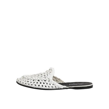 Dolce & Gabbana White Woven Slides MULES Men Sandals Shoes