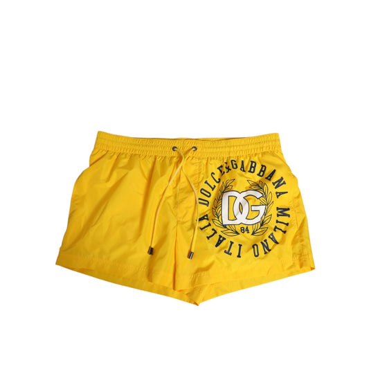 Dolce & Gabbana Yellow Nylon Logo Print Men Boxer Short Swimwear