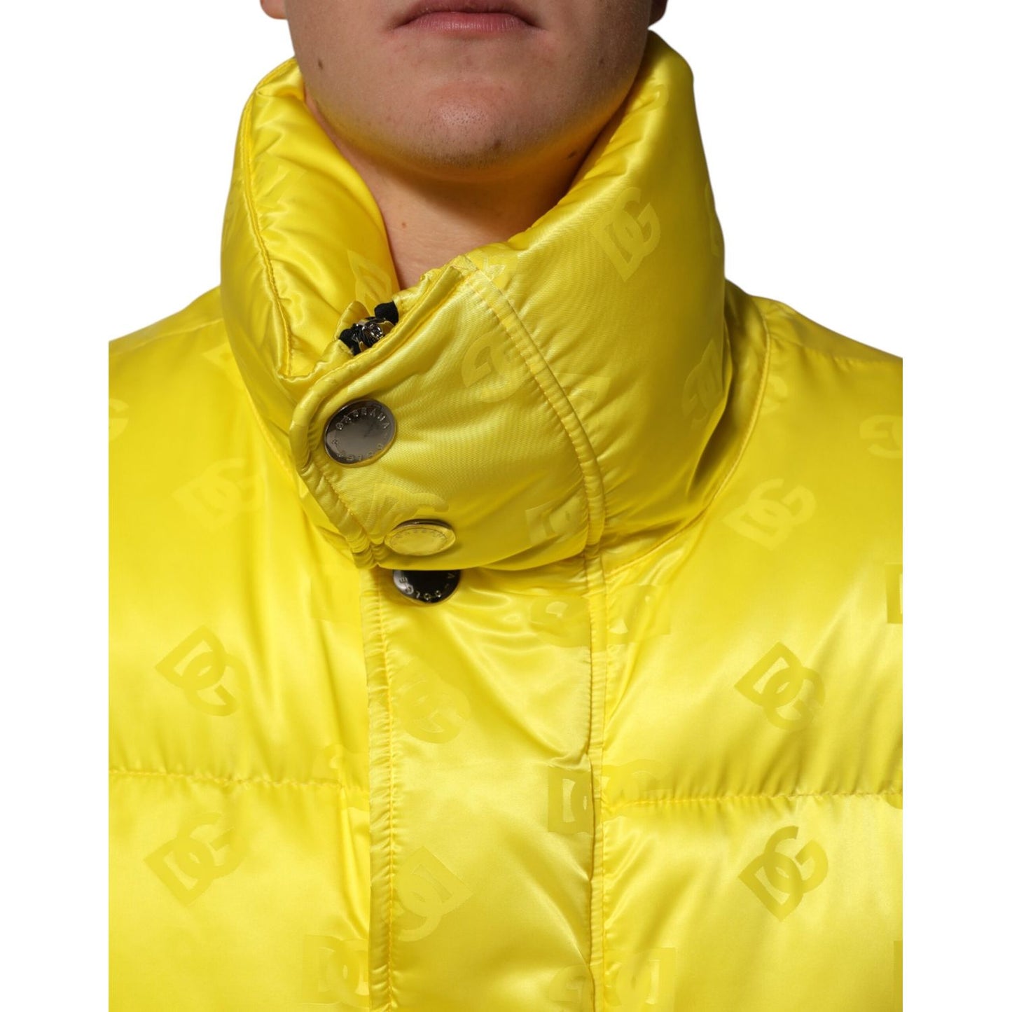 Dolce & Gabbana Yellow Nylon Logo Puffer Bomber Men Jacket