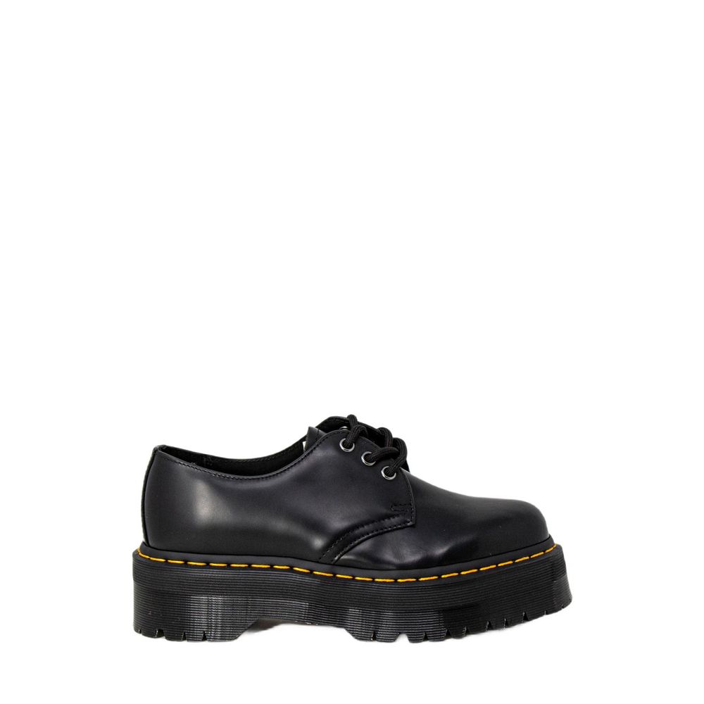 Dr. Martens Black Leather Lace-Up Boots with thick sole, made from 100% high-quality leather for durability and style.
