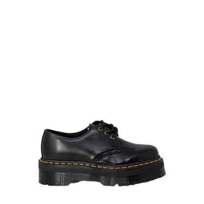 Dr. Martens Black Leather Lace-Up Boots with thick sole, made from 100% high-quality leather for durability and style.