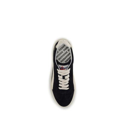 Top view of Dsquared² Black Calf Leather Bos Taurus Low Top Sneakers with suede design and branded insole.
