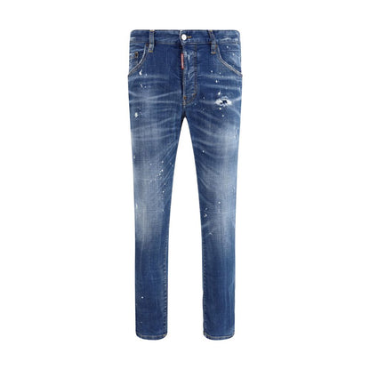 Dsquared² Blue Cotton Slim Fit Jeans with worn-effect and logo patch, urban style, AW25, regular fit, made of 98% cotton, 2% elastane.