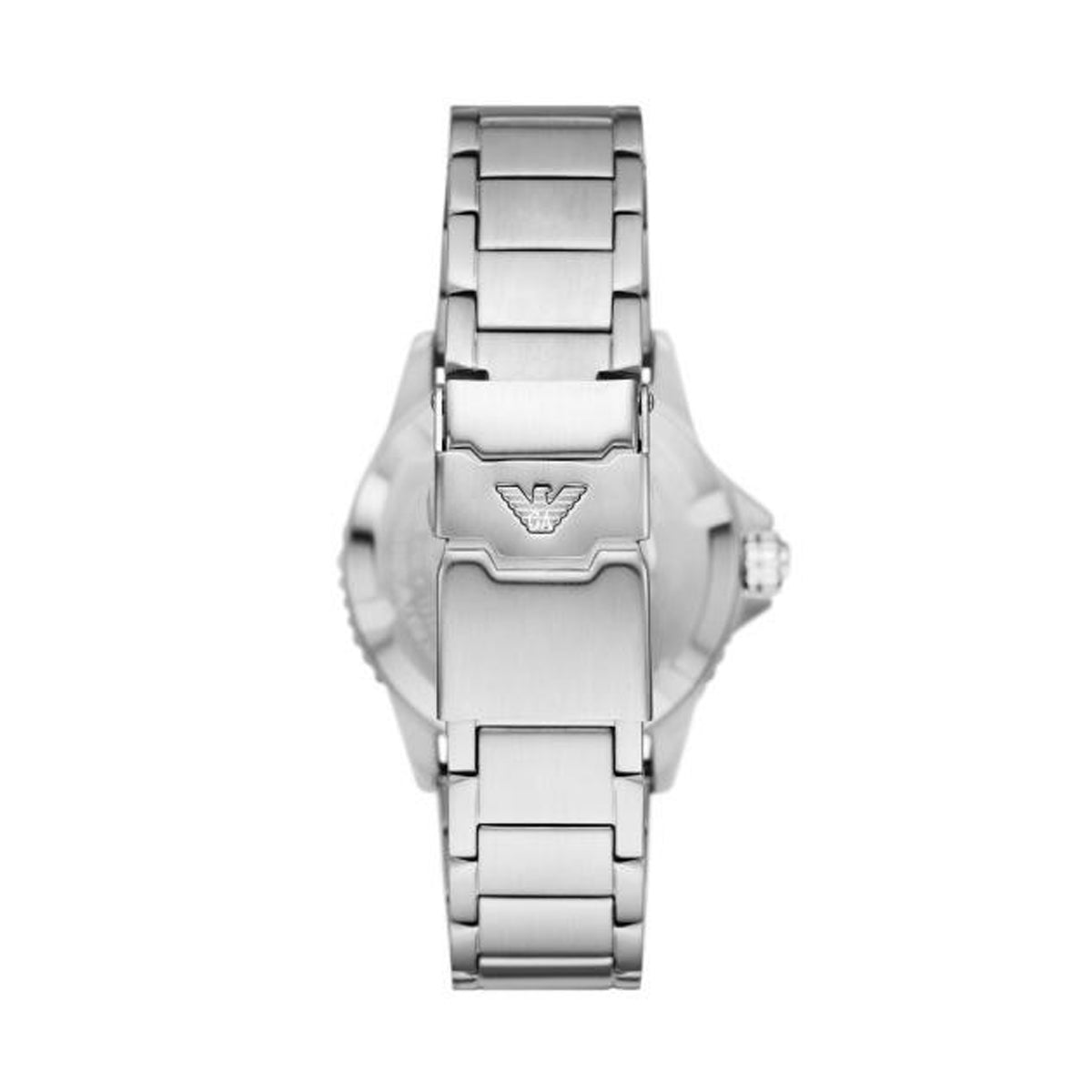 EMPORIO ARMANI Mod. AR11589 wristwatch with 42mm case for gentlemen, featuring an elegant silver band, shown in official packaging.