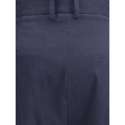 Close-up of Ella Blue Cotton Casual Pants showing front details and fabric texture.