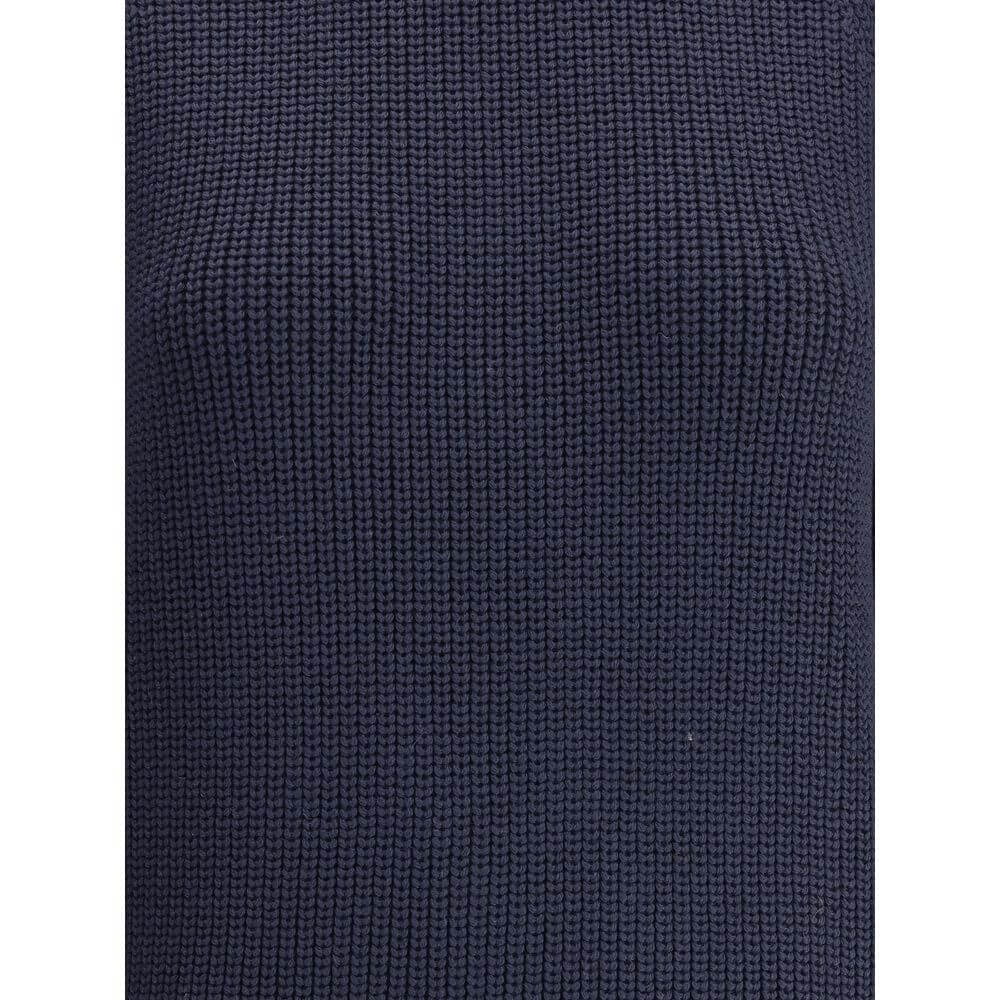 Ella Blue Merino Wool Sweater showcasing chunky knit texture with versatility, featuring ribbed details for stylish warmth.