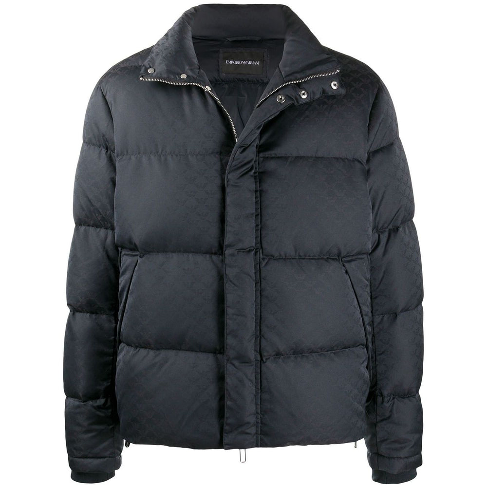Emporio Armani Coats Blue dark blue padded down jacket with front zip and press-stud fastening, long sleeves, and side slit pockets