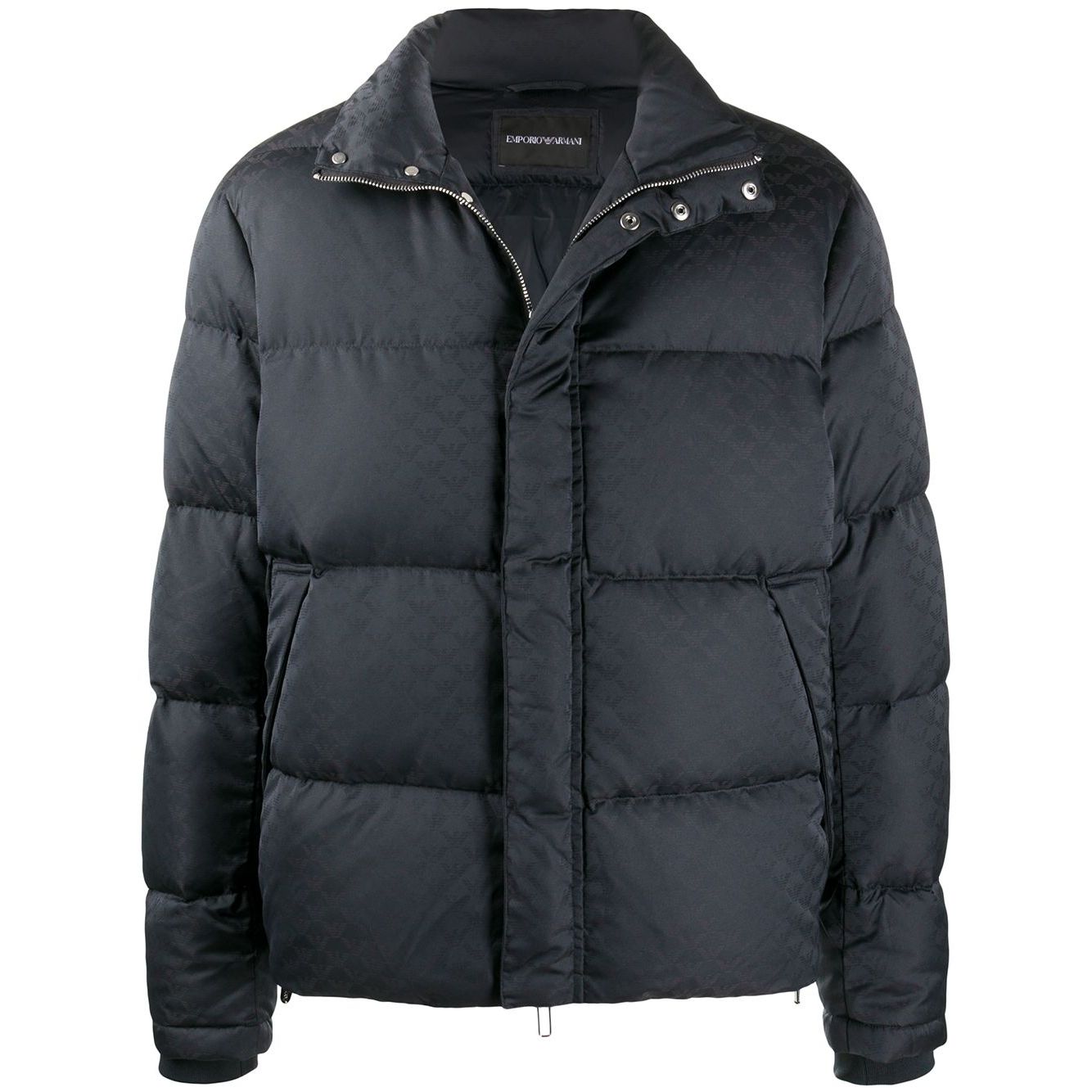 Emporio Armani Coats Blue dark blue padded down jacket with front zip and press-stud fastening, long sleeves, and side slit pockets