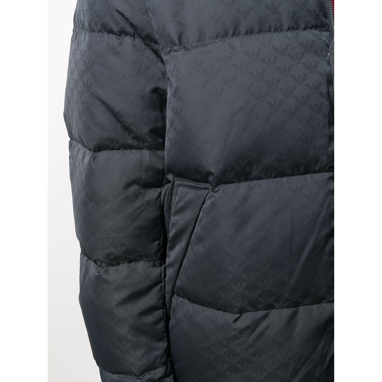 Emporio Armani Coats Blue - Dark blue padded nylon jacket with front zip and press-stud fastening, long sleeves, and side slit pockets.