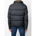Back view of Emporio Armani Coats Blue featuring dark blue padded design with front zip and press-stud fastening, and two side slit pockets.