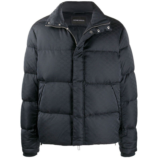Emporio Armani Coats Blue dark blue padded down jacket with front zip and press-stud fastening, long sleeves, and side slit pockets
