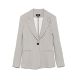 Emporio Armani Icon Blazer in light grey with front button fastening and shoulder pads, featuring two side welt pockets and buttoned cuffs.