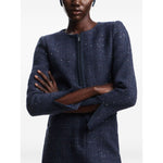 Emporio Armani Jackets Blue with navy blue sequin embellishment, tweed texture, front zip fastening, long sleeves, slit cuffs.