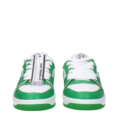 Enterprise Japan Green Leather Low Top Sneakers with lace-up closure and rubber sole, featuring front logo design and casual style.