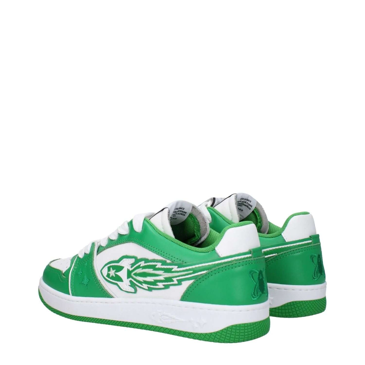 Enterprise Japan Green Leather Low Top Sneakers with rubber sole and lace-up closure, featuring front logo and white accents.