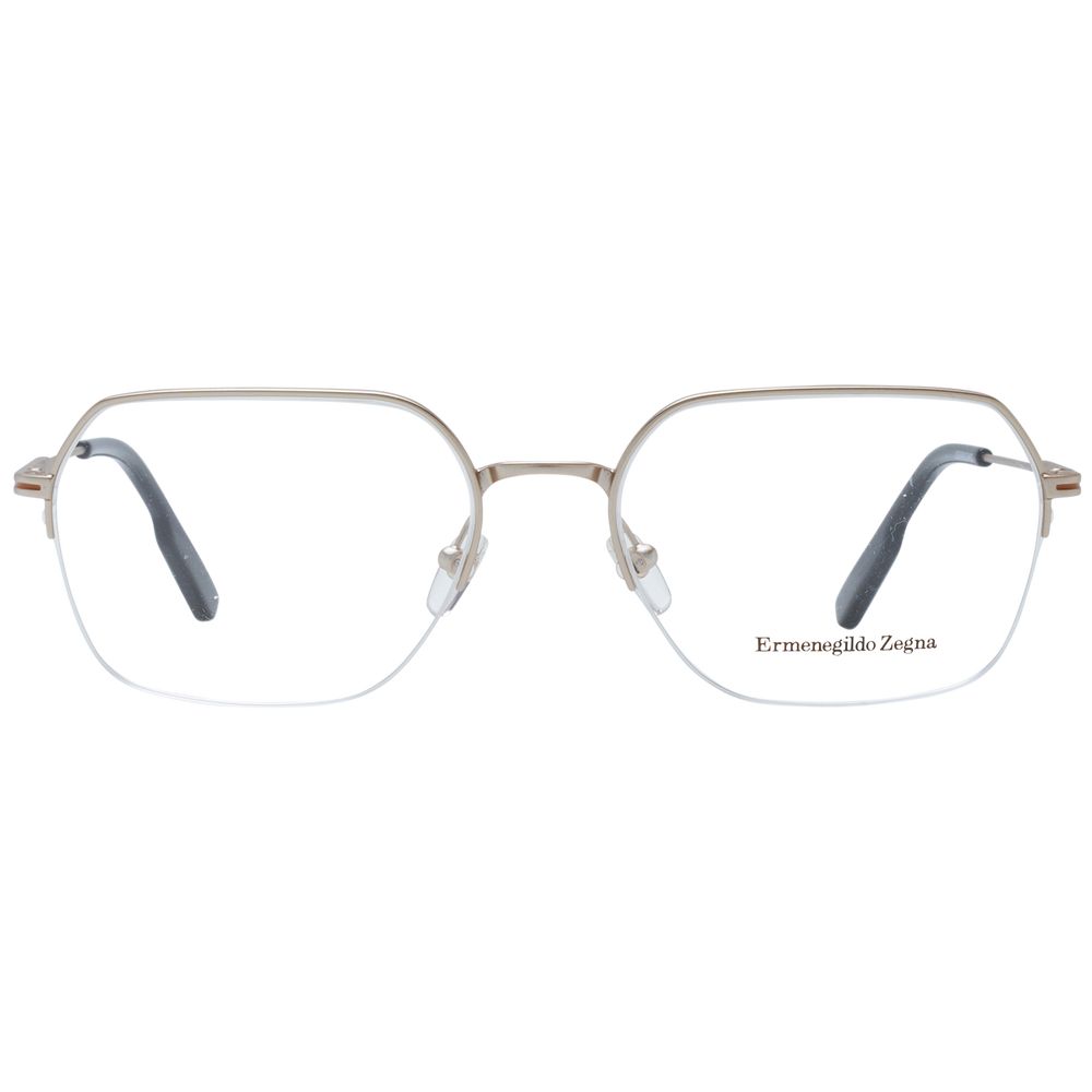Ermenegildo Zegna Silver Men Glasses Frame, rectangle half-rim metal design, demo lenses, branded case included.