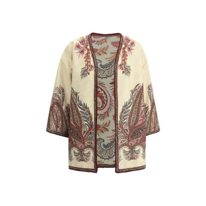 Etro Multicolor Polyester Cloacks with floral Paisley motif and braided trimmings on a short Kesa Jacket for boho-chic elegance.