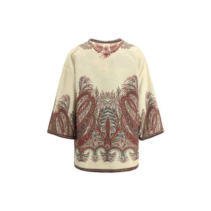 Etro Multicolor Polyester Cloacks with floral Paisley motif on bouclé fabric, kimono sleeves, and braided-pattern trimmings.