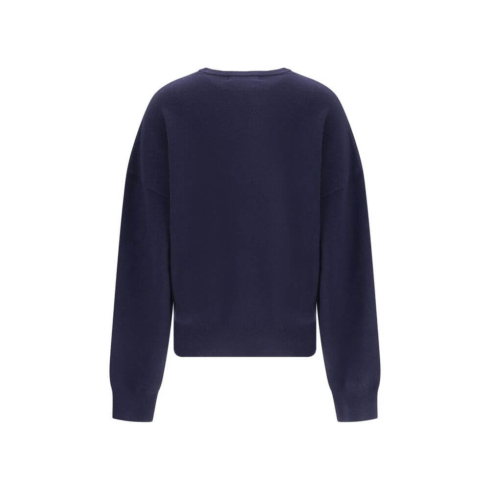 Extreme Cashmere Blue Cashmere Cashmere Sweater featuring crew neck, dropped shoulders and ribbed cuffs, back view.