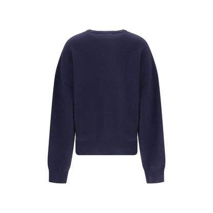 Extreme Cashmere Blue Cashmere Cashmere Sweater featuring crew neck, dropped shoulders and ribbed cuffs, back view.