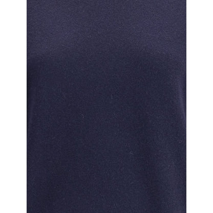 Extreme Cashmere Blue Cashmere Cashmere Sweater with crew neck design and ribbed details, shown in a close-up view.