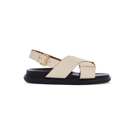 Marni fussbett sandals in silk white leather with low heel