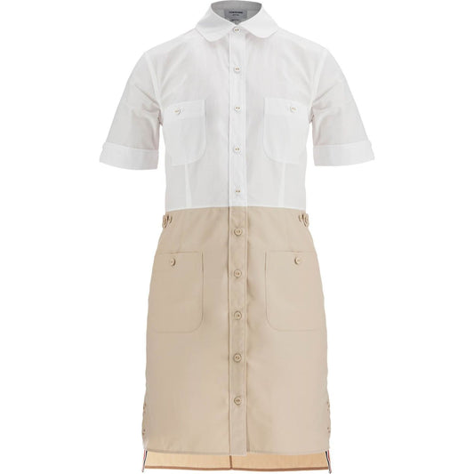 Thom Browne khaki typewriter cloth dress with striped logo