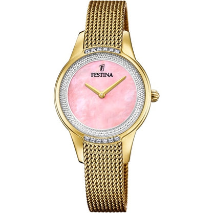 Elegant FESTINA WATCHES Mod. F20495/2 with gold mesh strap and pink dial, perfect for sophisticated style.