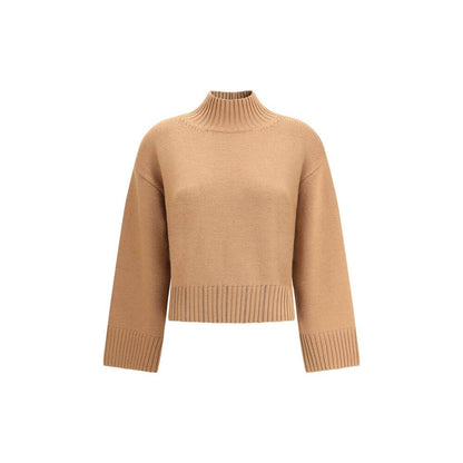 Fabiana Filippi Beige Fleece Wool Sweatshirt with ribbed high neck, hem, and cuffs, ideal for autumn-winter season.