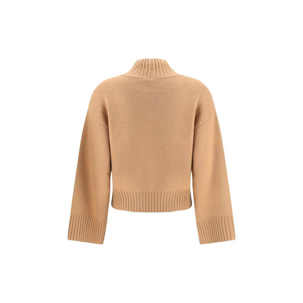 Fabiana Filippi Beige Fleece Wool Sweatshirt with ribbed high neck, hem, and cuffs, perfect for AW25 season. 100% fleece wool.