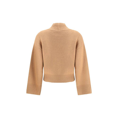 Fabiana Filippi Beige Fleece Wool Sweatshirt with ribbed high neck, hem, and cuffs, perfect for AW25 season. 100% fleece wool.