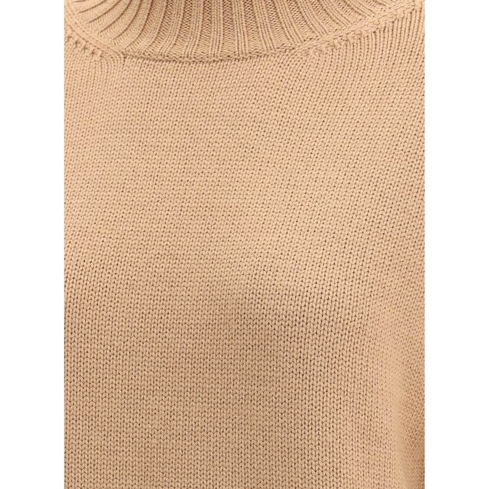Fabiana Filippi Beige Fleece Wool Sweatshirt, ribbed turtleneck sweater with refined ribbed hem and cuffs for a comfortable fit.