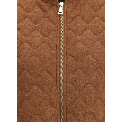 Fabiana Filippi Brown Fleece Wool Sleveless Jacket with zipper and sequins detail. Elegant design with sophisticated style.