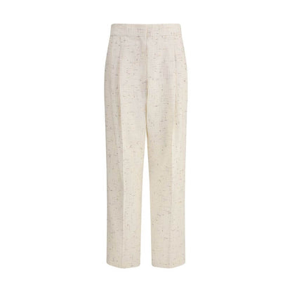 Fabiana Filippi Cream Cotton Casual Pants with pleats, straight leg, four welt pockets; fabric blend of cotton, fleece wool, polyester.
