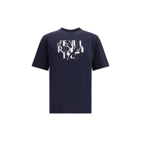 Fendi Blue Cotton T-Shirt with bandana print pocket and monogram patch for AW25 season, featuring graphic and contemporary design.