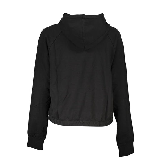 Fila Black Cotton Sweater with hood, embroidery, elastic waistband, and logo on the back.